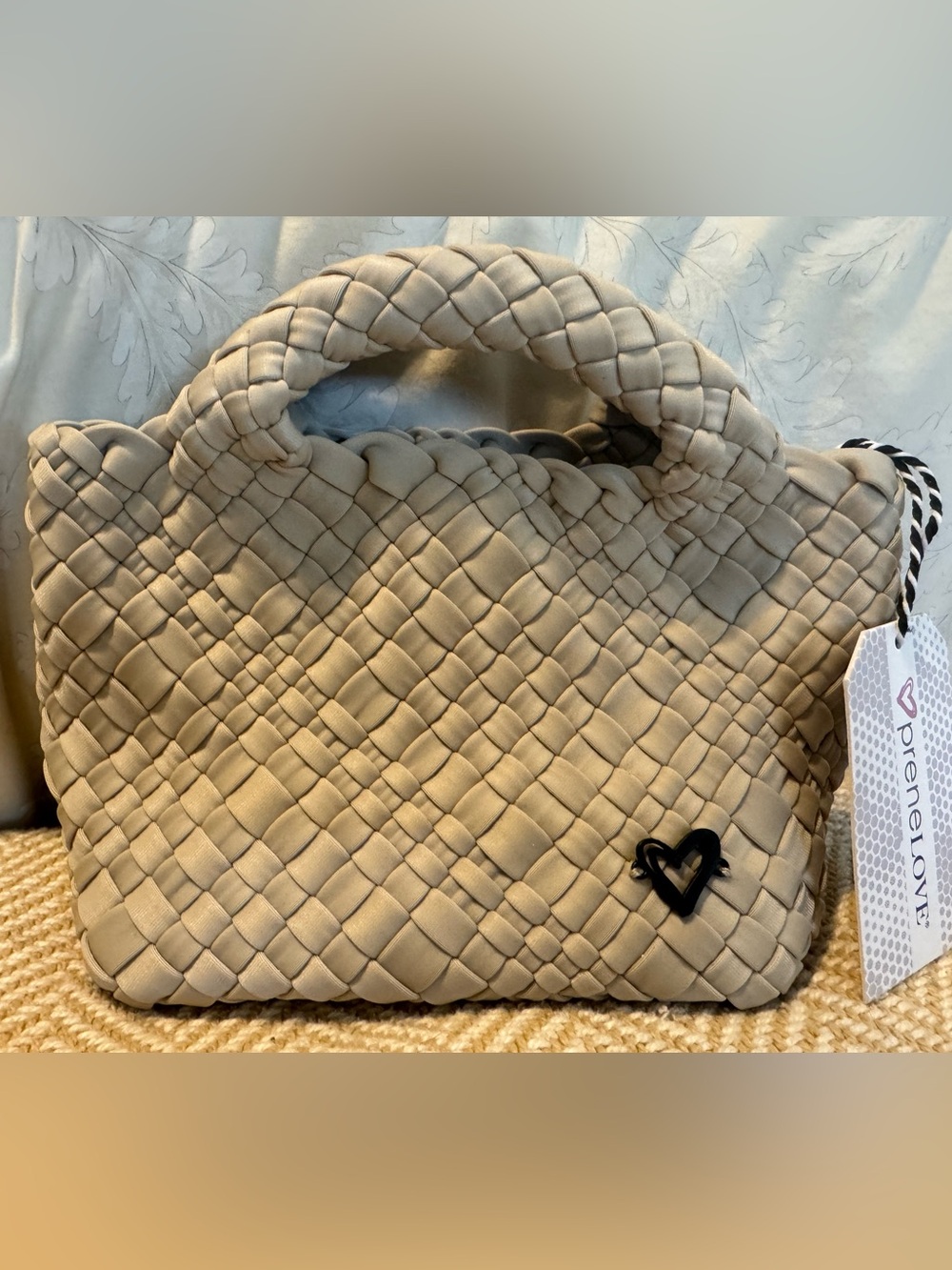 Prenelove Woven Pouch New With Tags Handbag in Light Beige with Heart Accent